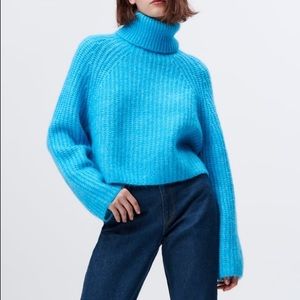 ZARA Bright Blue Purl Knit Sweater Size Small NWOT
